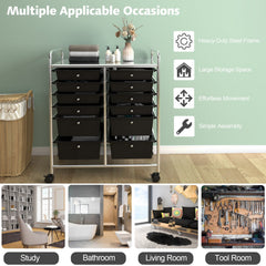 12 Drawers Rolling Cart Storage Scrapbook Paper Organizer Bins-Black