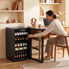 Compact Beverage Refrigerator with Glass Door and 4 Adjustable Shelves