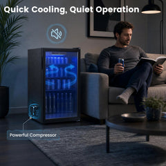 Compact Beverage Refrigerator with Glass Door and 4 Adjustable Shelves