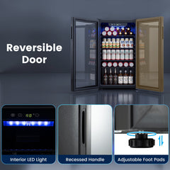 Compact Beverage Refrigerator with Glass Door and 4 Adjustable Shelves