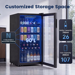 Compact Beverage Refrigerator with Glass Door and 4 Adjustable Shelves