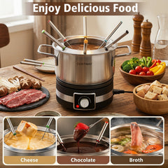 1200W Electric Fondue Pot Set with Removable Stainless Steel Pot and 6 Forks