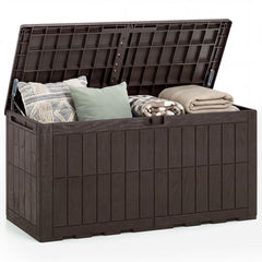 120 Gal Outdoor Deck Box with Lid and Handles for Garden Tools-Brown