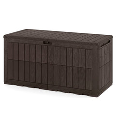 120 Gal Outdoor Deck Box with Lid and Handles for Garden Tools-Brown