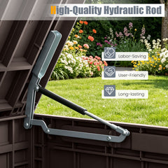 120 Gal Outdoor Deck Box with Lid and Handles for Garden Tools-Brown