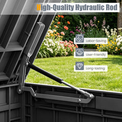 120 Gal Outdoor Deck Box with Lid and Handles for Garden Tools-Black