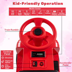 12V 2 Seater Kids Ride On Train, Licensed Chuggington with Flip Seat, Hidden Storage, Headlight and Charging Port, Red