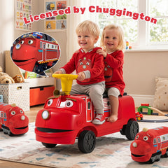 12V 2 Seater Kids Ride On Train, Licensed Chuggington with Flip Seat, Hidden Storage, Headlight and Charging Port, Red