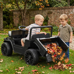 12V Licensed Toyota Kids Ride On Truck with Electric Dump Bed, 22 lb Bed Capacity, Opening Tailgate and Parent Remote, Black