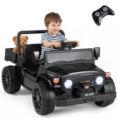 12V Licensed Toyota Kids Ride On Truck with Electric Dump Bed, 22 lb Bed Capacity, Opening Tailgate and Parent Remote, Black