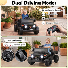 12V Licensed Toyota Kids Ride On Truck with Electric Dump Bed, 22 lb Bed Capacity, Opening Tailgate and Parent Remote, Black