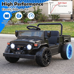 12V Licensed Toyota Kids Ride On Truck with Electric Dump Bed, 22 lb Bed Capacity, Opening Tailgate and Parent Remote, Black