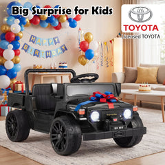 12V Licensed Toyota Kids Ride On Truck with Electric Dump Bed, 22 lb Bed Capacity, Opening Tailgate and Parent Remote, Black