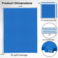 12 Tiles 1/2 inches Puzzle Exercise Floor Mats-Blue