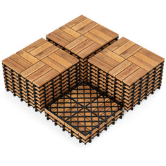 12 x 12 Inch 27 Pieces Acacia Wood Interlocking Deck Tiles with Waterproof Design-Natural