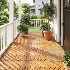 12 x 12 Inch 30 Pieces Acacia Wood Interlocking Deck Tiles- Natural