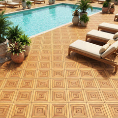 12 x 12 Inch 48 Pieces Acacia Wood Interlocking Deck Tiles with Waterproof Design-Natural
