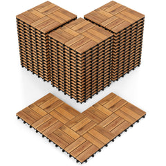 12 x 12 Inch 54 Pieces Acacia Wood Interlocking Deck Tiles with Waterproof Design-Natural