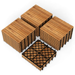 12 x 12 Inch 54 Pieces Acacia Wood Interlocking Deck Tiles-Natural