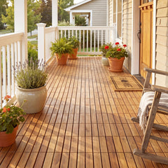 12 x 12 Inch 54 Pieces Acacia Wood Interlocking Deck Tiles-Natural