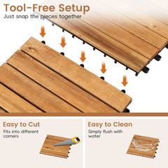 12 x 12 Inch 54 Pieces Acacia Wood Interlocking Deck Tiles-Natural