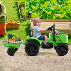 12V 2 in 1 Kids Ride On Tractor with Tipping Trailer, 2 x 25W Motors, Remote Brake and Safety Belt, 66 lb Limit, Green