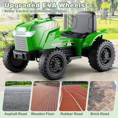 12V 2 in 1 Kids Ride On Tractor with Tipping Trailer, 2 x 25W Motors, Remote Brake and Safety Belt, 66 lb Limit, Green