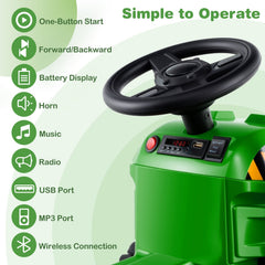 12V 2 in 1 Kids Ride On Tractor with Tipping Trailer, 2 x 25W Motors, Remote Brake and Safety Belt, 66 lb Limit, Green