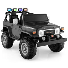 12V 2 Seat Licensed Toyota FJ40 Kids Ride On Car with 2.4G Parental Remote, 3 Point Belts, Door Locks and Spring Suspension, Black