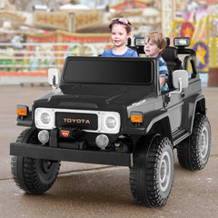 12V 2 Seat Licensed Toyota FJ40 Kids Ride On Car with 2.4G Parental Remote, 3 Point Belts, Door Locks and Spring Suspension, Black