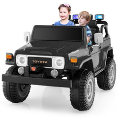 12V 2 Seat Licensed Toyota FJ40 Kids Ride On Car with 2.4G Parental Remote, 3 Point Belts, Door Locks and Spring Suspension, Black