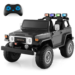 12V 2 Seat Licensed Toyota FJ40 Kids Ride On Car with 2.4G Parental Remote, 3 Point Belts, Door Locks and Spring Suspension, Black