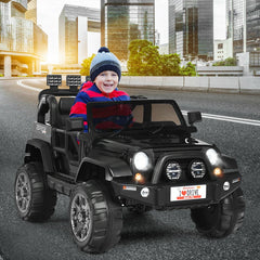12V 2 Seater Kids Ride On Truck with Roof Light Bar, Parental Remote, Rear Suspension and Storage, 110 lb Capacity, Black