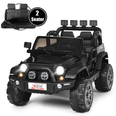 12V 2 Seater Kids Ride On Truck with Roof Light Bar, Parental Remote, Rear Suspension and Storage, 110 lb Capacity, Black