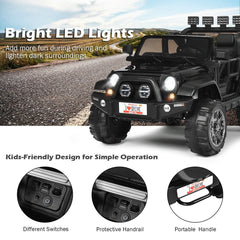 12V 2 Seater Kids Ride On Truck with Roof Light Bar, Parental Remote, Rear Suspension and Storage, 110 lb Capacity, Black