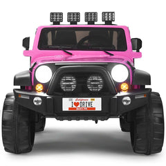 12V 2 Seater Kids Ride On Truck with Lockable Doors, Handrail, 19 Inch Bench Seat and Parental Remote, 110 lb Capacity, Pink