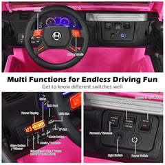 12V 2 Seater Kids Ride On Truck with Lockable Doors, Handrail, 19 Inch Bench Seat and Parental Remote, 110 lb Capacity, Pink