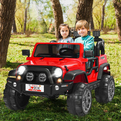 12V 2 Seater Kids Ride On Truck with Front Engine Box, Rear Storage, Parental Remote and LED Lights, 110 lb Capacity, Red
