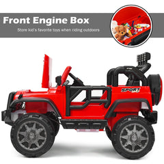 12V 2 Seater Kids Ride On Truck with Front Engine Box, Rear Storage, Parental Remote and LED Lights, 110 lb Capacity, Red