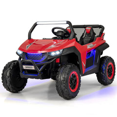 12V 2 Seater Kids Ride On UTV with Slow Start, 3 Remote Speeds, Spring Suspension and 3 Point Belts, 130 lb Capacity, Red