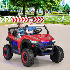 12V 2 Seater Kids Ride On UTV with Slow Start, 3 Remote Speeds, Spring Suspension and 3 Point Belts, 130 lb Capacity, Red