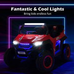 12V 2 Seater Kids Ride On UTV with Slow Start, 3 Remote Speeds, Spring Suspension and 3 Point Belts, 130 lb Capacity, Red