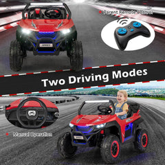 12V 2 Seater Kids Ride On UTV with Slow Start, 3 Remote Speeds, Spring Suspension and 3 Point Belts, 130 lb Capacity, Red