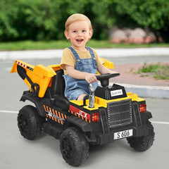 12V Kids Ride On Dump Truck with Electric Dump Bed, Detachable Shovel, Parental Remote and Seat Belt, 66 lb Limit, Yellow
