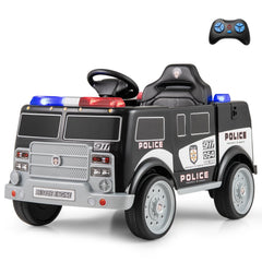 12V Kids Ride On Police Car with Working Megaphone, Siren, Flashing Lights, Lockable Storage and Parent Remote, Black