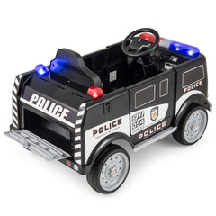 12V Kids Ride On Police Car with Working Megaphone, Siren, Flashing Lights, Lockable Storage and Parent Remote, Black