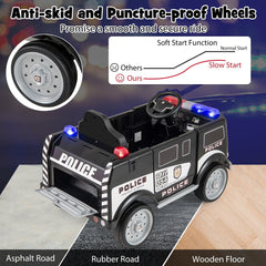 12V Kids Ride On Police Car with Working Megaphone, Siren, Flashing Lights, Lockable Storage and Parent Remote, Black