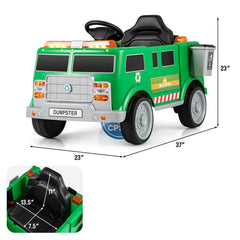 12V Kids Ride On Garbage Truck with Sorting Station, Trash Bin, Shovel, Dual 30W Motors and Parent Remote, Green
