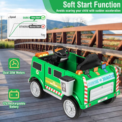 12V Kids Ride On Garbage Truck with Sorting Station, Trash Bin, Shovel, Dual 30W Motors and Parent Remote, Green