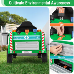 12V Kids Ride On Garbage Truck with Sorting Station, Trash Bin, Shovel, Dual 30W Motors and Parent Remote, Green